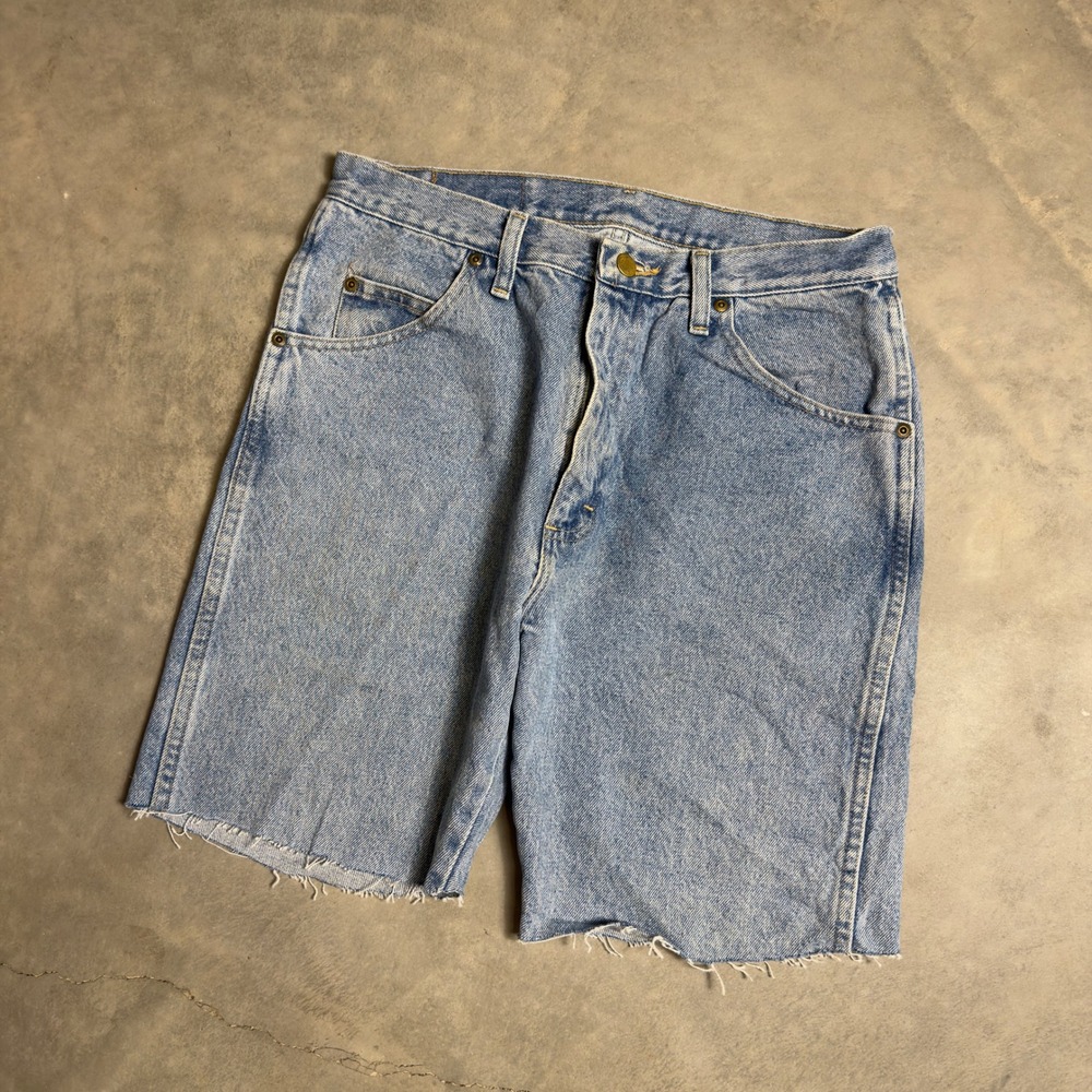 Vintage Wrangler Denim Shorts Mens 32 Blue Baggy Jorts 90s